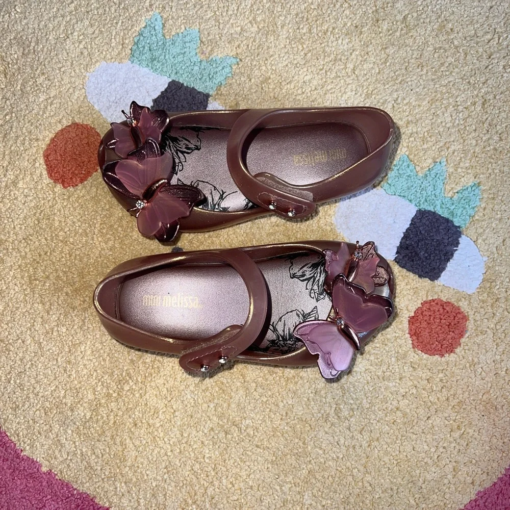 Mini Melissa Rose Gold Butterfly Mary Jane Shoes